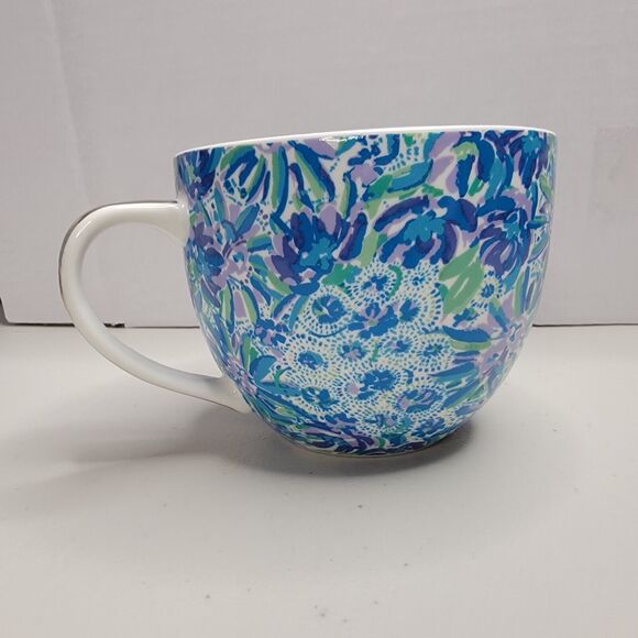 Lilly Pulitzer Other - Lilly Pulitzer Coffee Mug “Lion Around” Blue Purple Green Floral Gold Trim 12 oz